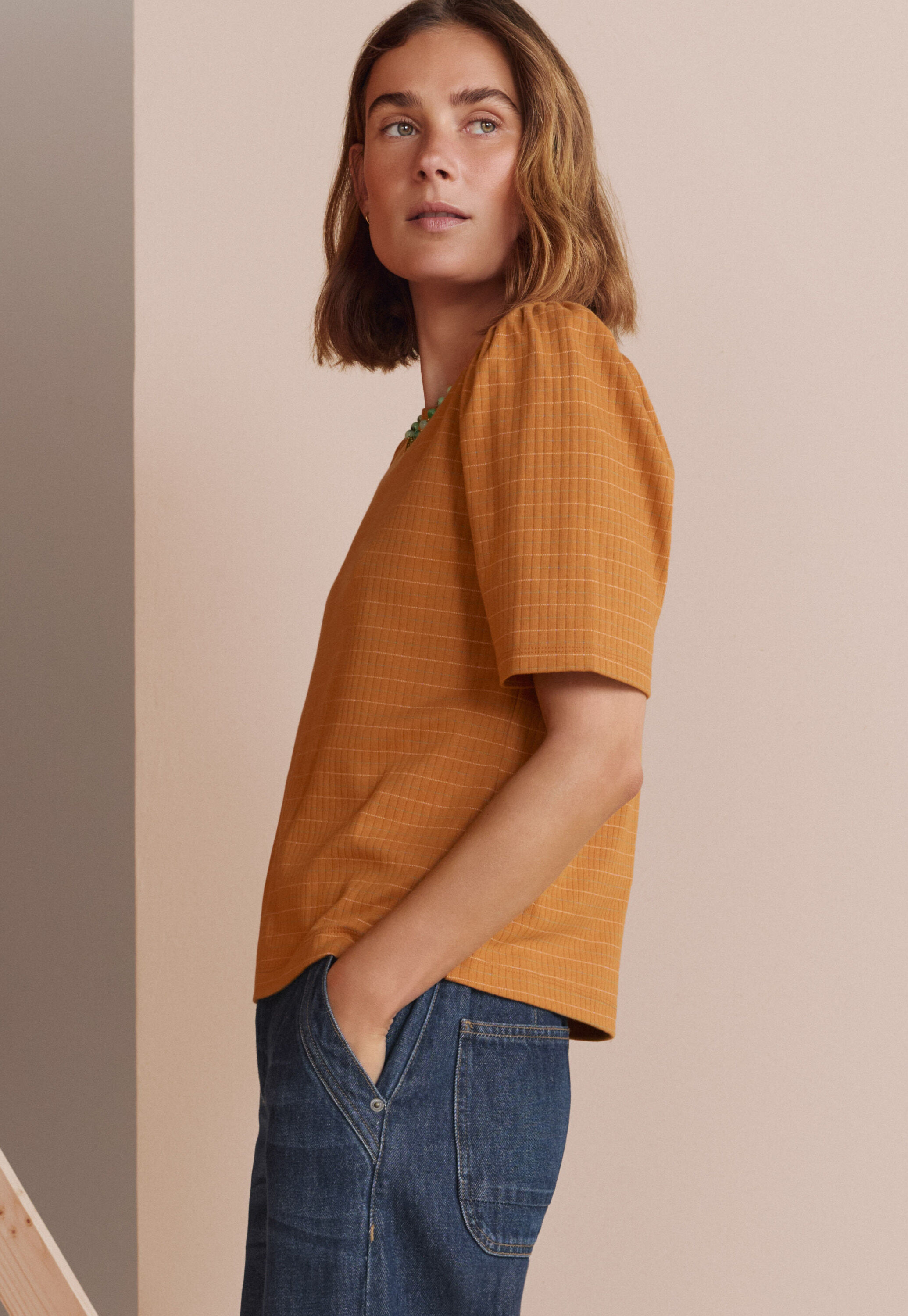 T-Shirt mit Puff&auml;rmeln, Ingwer, large