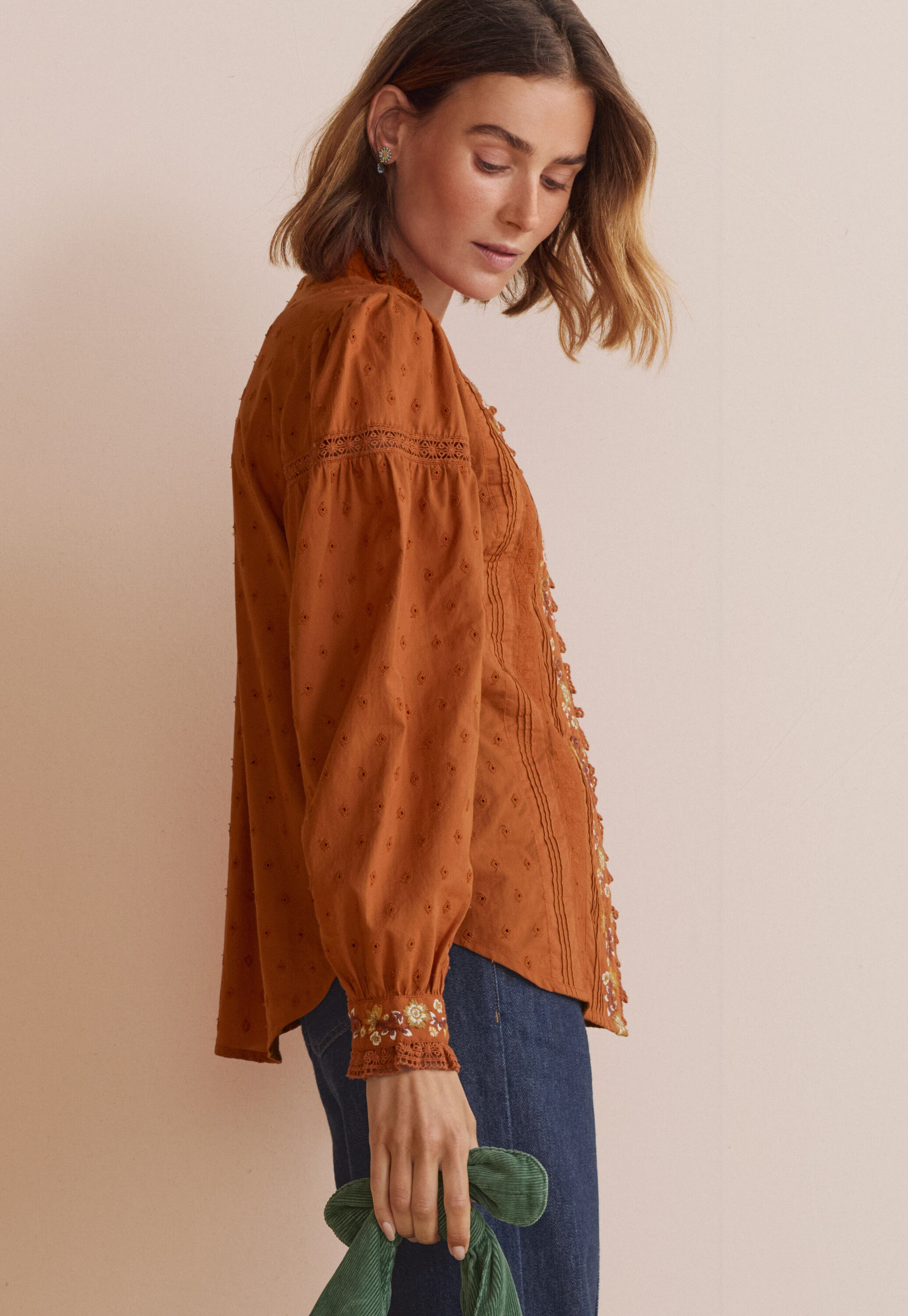 Bestickte Broderie-Bluse, Terrakotta, large