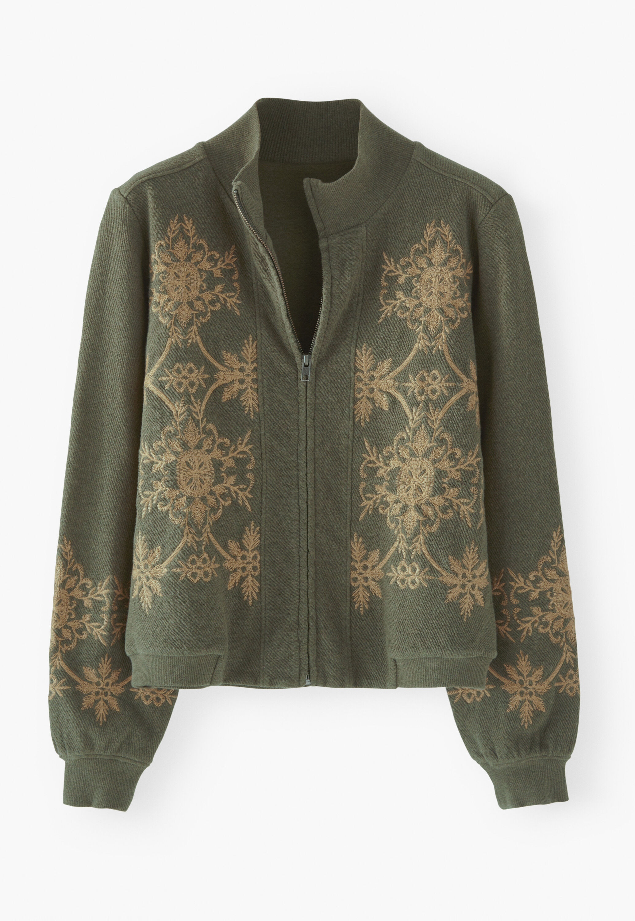 Bestickte Jersey-Jacke, Dunkelgr&uuml;n, large