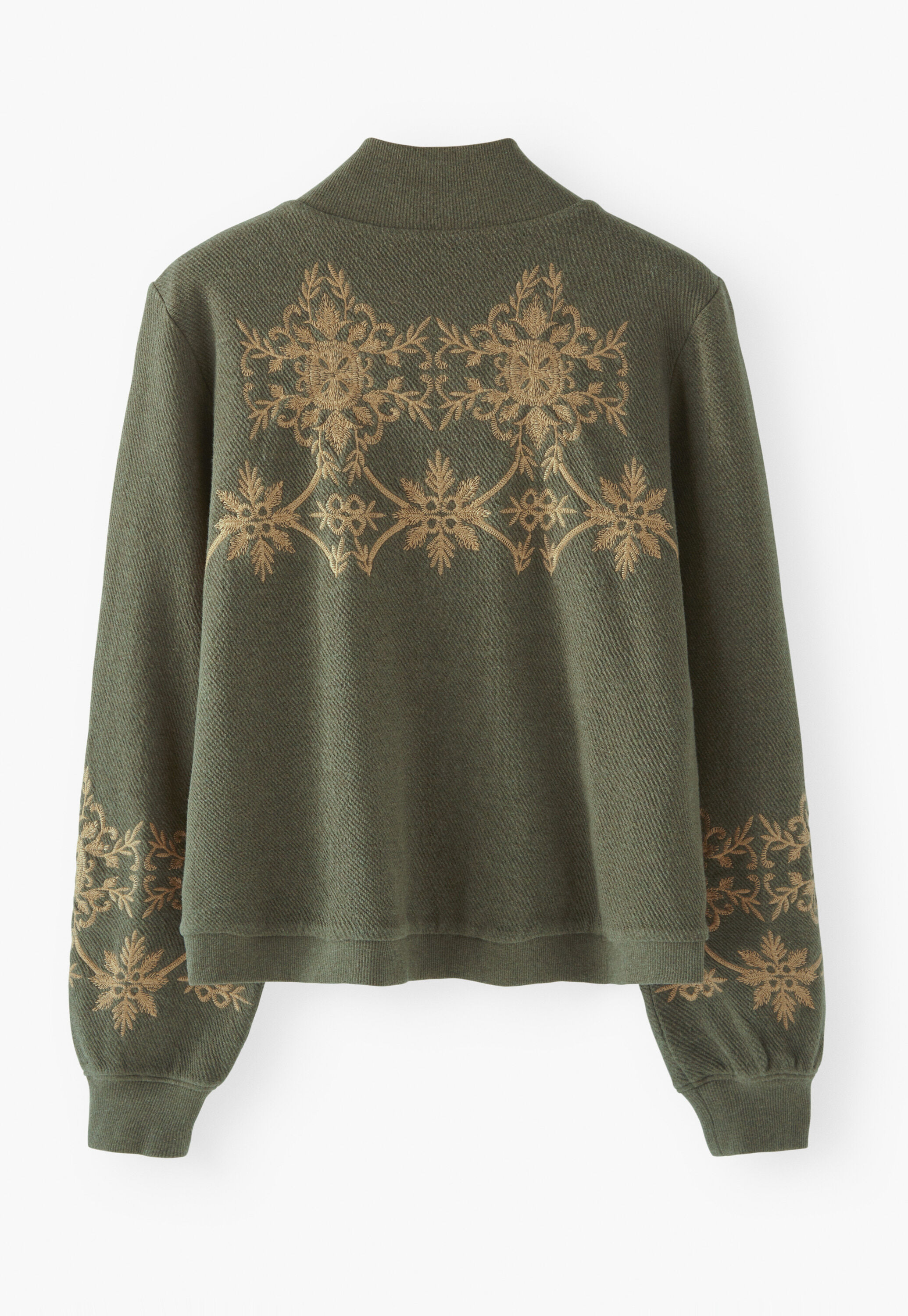 Bestickte Jersey-Jacke, Dunkelgr&uuml;n, large