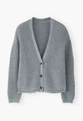 Cardigan mit V-Ausschnitt, Blaugrau, webstill