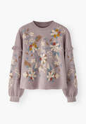 Besticktes Sweatshirt, Lavendelgrau, webstill