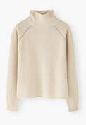 Gerippter Rollkragenpullover, Ecru, webstill