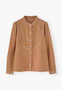 Cordbluse mit Spitze, Rauchiger Pfirsich, webstill