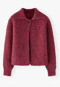 Ripp-Cardigan, Granat meliert, webstill