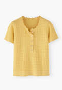 T-Shirt mit Maschendetails, Zartes Zitronengelb, webstill