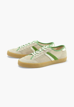 Schn&uuml;r-Sneaker, Hafer/Gr&uuml;n, webstill