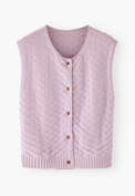 &Auml;rmelloser Pullover mit Korbmuster, Rosa Flieder, webstill