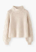 Pullover mit Zopfmuster, Elfenbein, webstill