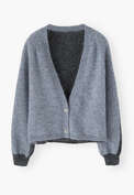 Cardigan mit V-Ausschnitt, Blau/Schiefer, webstill