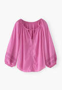 Geraffte Bluse, Helle Fuchsie, webstill