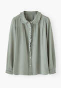 Faltenbluse aus Cord, Rauchiges Enteneiblau, webstill