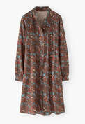 Bedrucktes Hemdblusenkleid, Himbeere/Espresso, webstill