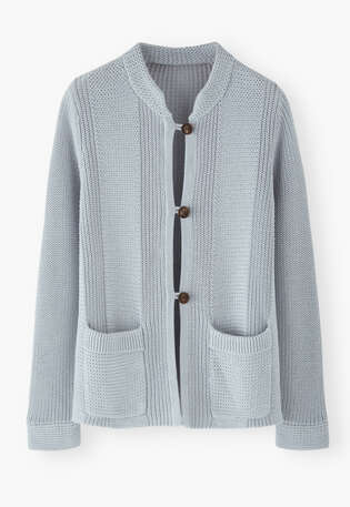 Gestrickte Jacke, Kreideblau, webstill