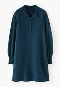 Kurzes Kleid mit Kragen, Petrol, webstill