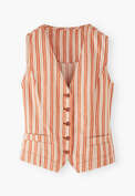 Streifenweste, Orange/Ecru, webstill
