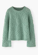 Zopfmuster-Pullover, Zartes Aqua, webstill