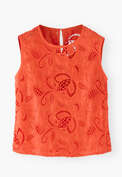 Broderie-Top, Zinnoberrot/Orange, webstill