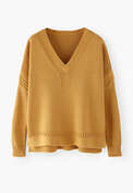 Pullover mit V-Ausschnitt, Warmes Gelb, webstill
