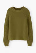 Pullover mit Zopfmuster&auml;rmeln, Dunkle Limette, webstill