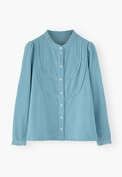 Cordbluse mit Spitze, Himmelblau, webstill