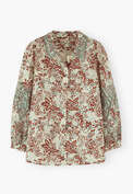 Bedruckte Cutwork-Bluse, Ecru/Rost, webstill