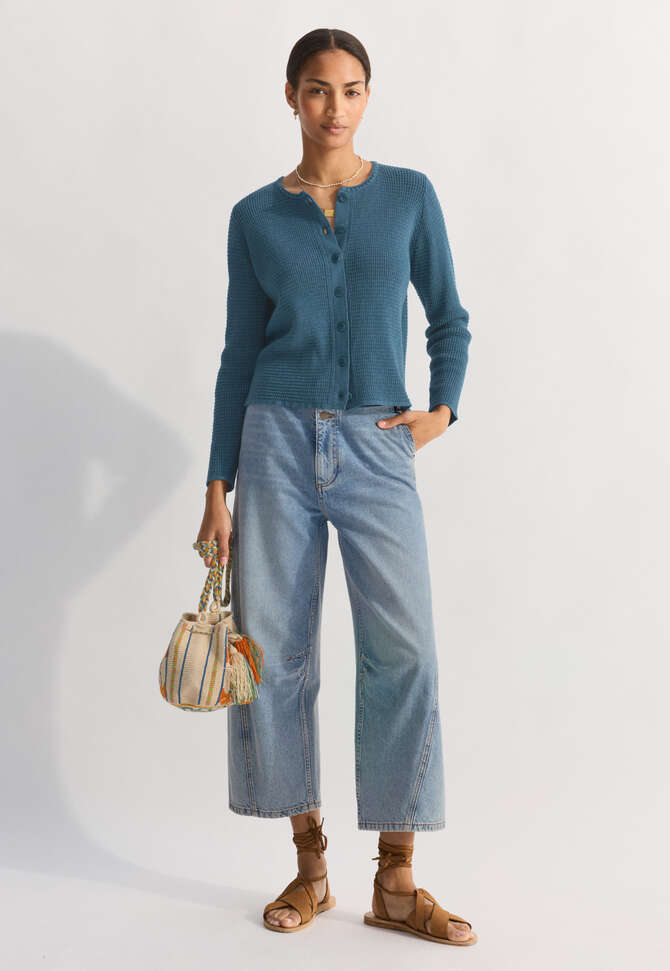 Cardigan im Waffelmuster, Petrol, completeTheLook
