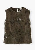 Broderie-Top, Dunkles Khaki, webstill