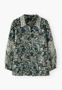 Bedruckte Cutwork-Bluse, Kohlschwarz/Azur, webstill