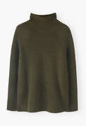 Pullover mit hohem Ausschnitt, Dunkles Moos, webstill
