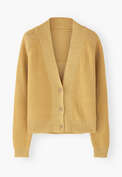 Raglancardigan mit V-Ausschnitt, Buttergelb, webstill