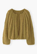 Handgestrickter Cardigan, Ockeroliv, webstill