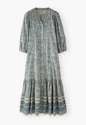 Boho-Kleid mit Bord&uuml;re, Blau/Stein, webstill