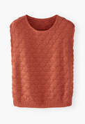 &Auml;rmelloser Musterpullover, Gew&uuml;rzrot, webstill